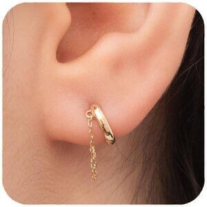 Dainty 14K Gold Plated Chain Huggie Hoop Earrings - Perfect for Any Occasion